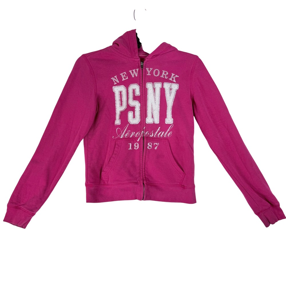 Aeropostale Hoodie Women S Pink PS NY Zip Up Sweatshirt Y2K McBling Barbiecore
